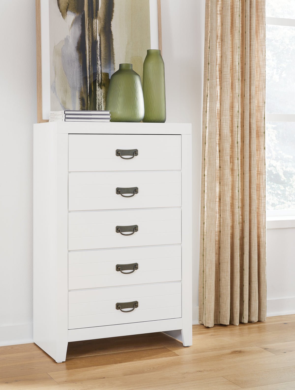 Hoover Furniture Outlet - Ashley Furniture - Binterglen Chest of Drawers - Five Drawer Chest / White - B427-46