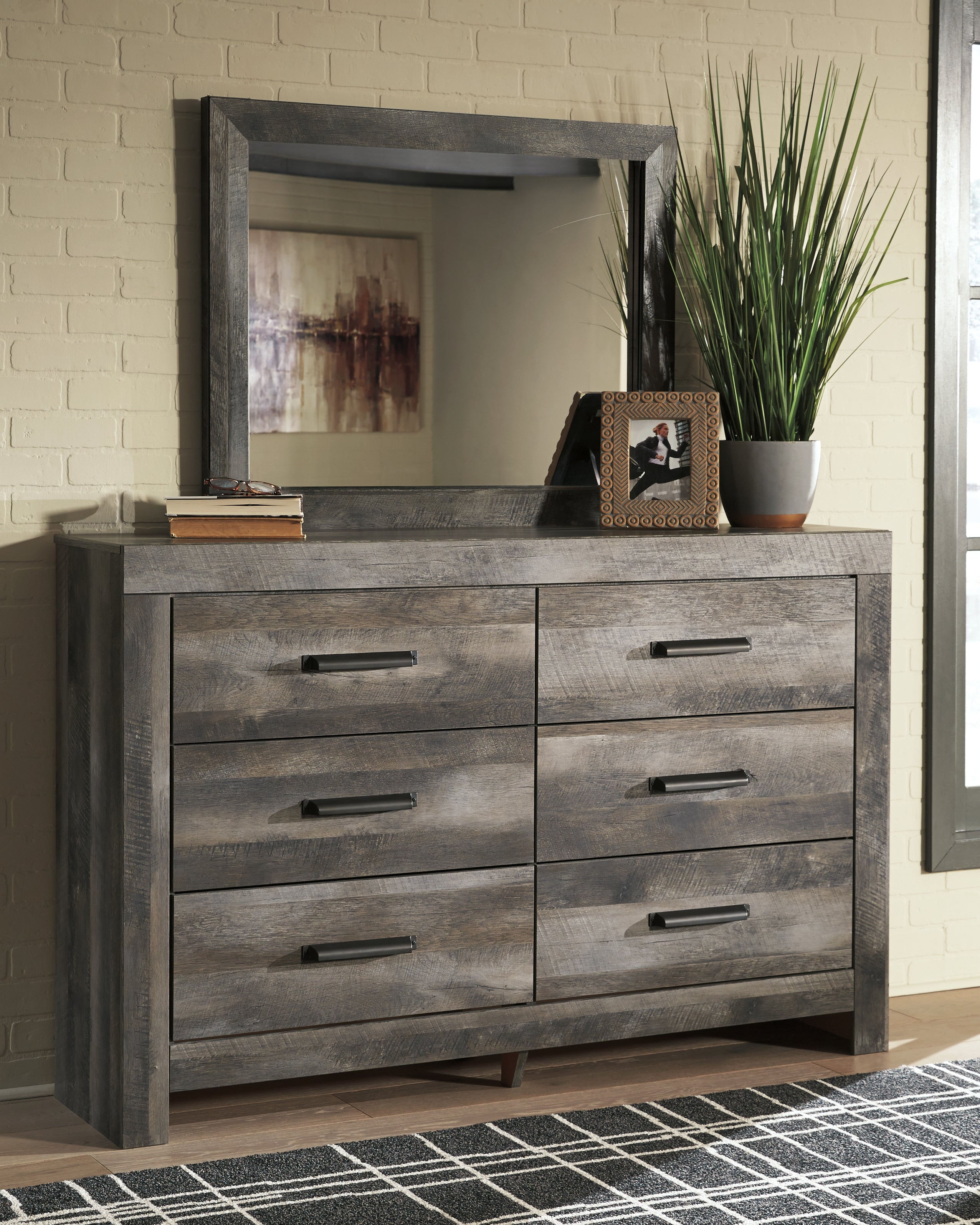 Hoover Furniture Outlet - Ashley Furniture - Wynnlow Dresser and Mirror - Dresser and Mirror / Gray - B440B1