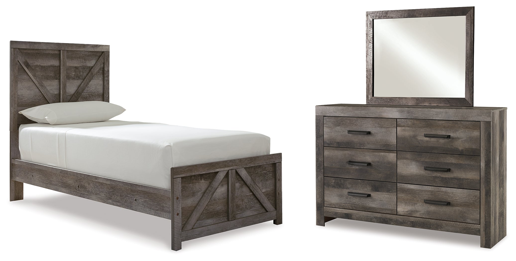 Hoover Furniture Outlet - Ashley Furniture - Wynnlow Twin Crossbuck Panel Bed, Dresser and Mirror - Twin Crossbuck Panel Bed, Dresser and Mirror - B440B20