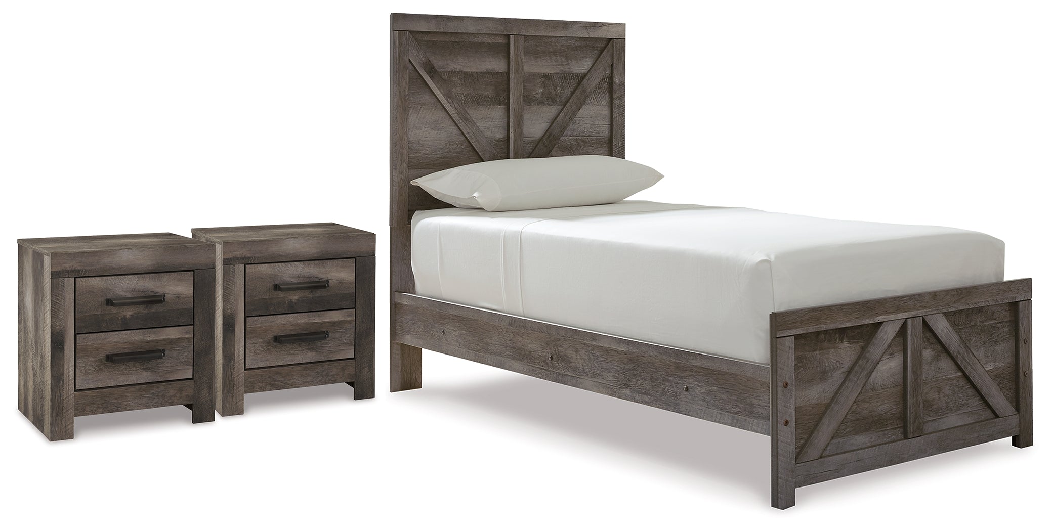 Hoover Furniture Outlet - Ashley Furniture - Wynnlow Twin Crossbuck Panel Bed and 2 Nightstands - Twin Crossbuck Panel Bed and 2 Nightstands - B440B46