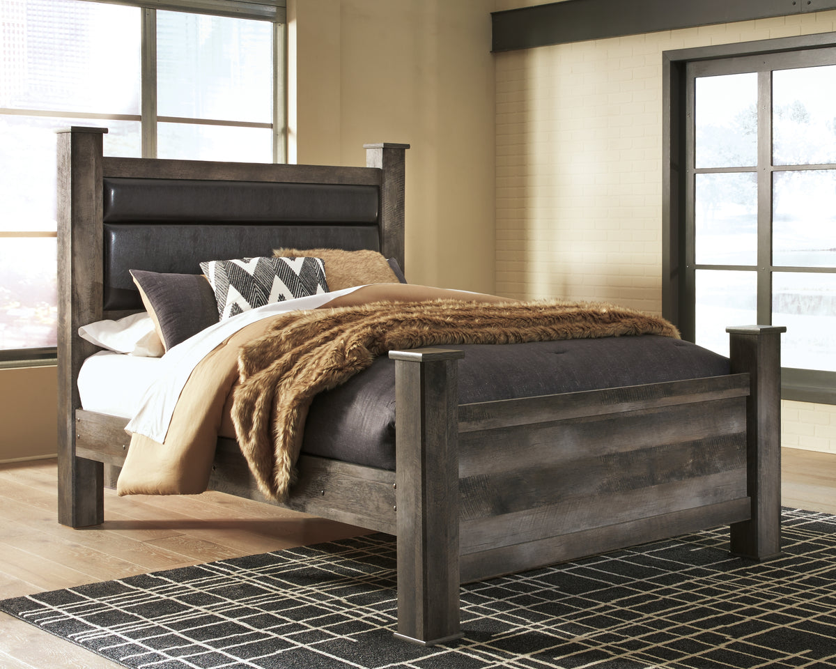 Hoover Furniture Outlet - Ashley Furniture - Wynnlow Queen Upholstered Poster Bed - Queen Upholstered Poster Bed / Gray - B440B7