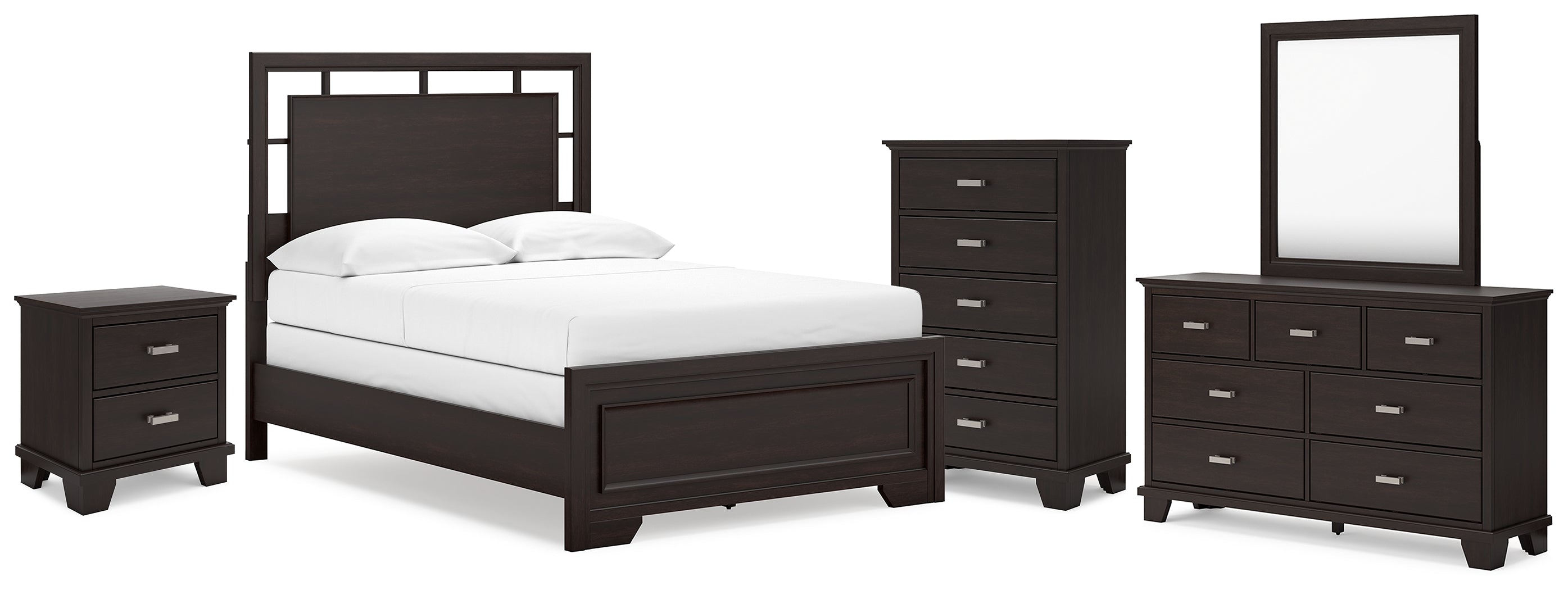 Hoover Furniture Outlet - Ashley Furniture - Covetown Full Panel Bed, Dresser, Mirror, Chest and Nightstand - Full Panel Bed, Dresser, Mirror, Chest and Nightstand - B441B13