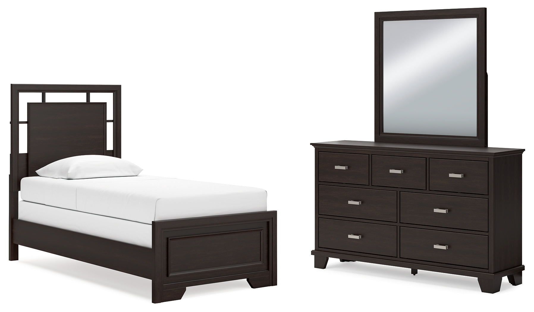 Hoover Furniture Outlet - Ashley Furniture - Covetown Twin Panel Bed, Dresser and Mirror - Twin Panel Bed, Dresser and Mirror - B441B3