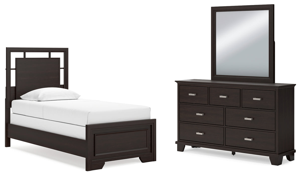 Hoover Furniture Outlet - Ashley Furniture - Covetown Twin Panel Bed, Dresser and Mirror - Twin Panel Bed, Dresser and Mirror - B441B3