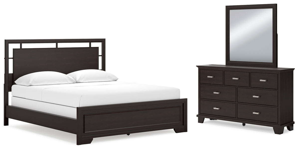 Hoover Furniture Outlet - Ashley Furniture - Covetown California King Panel Bed, Dresser and Mirror - California King Panel Bed, Dresser and Mirror - B441B11