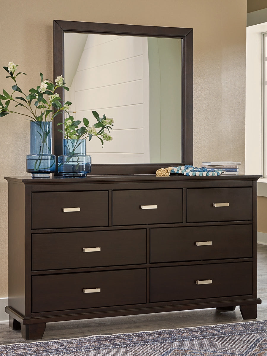 Hoover Furniture Outlet - Ashley Furniture - Covetown Dresser and Mirror - Dresser and Mirror / Dark Brown - B441B1