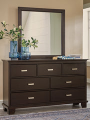 Hoover Furniture Outlet - Ashley Furniture - Covetown Dresser and Mirror - Dresser and Mirror / Dark Brown - B441B1