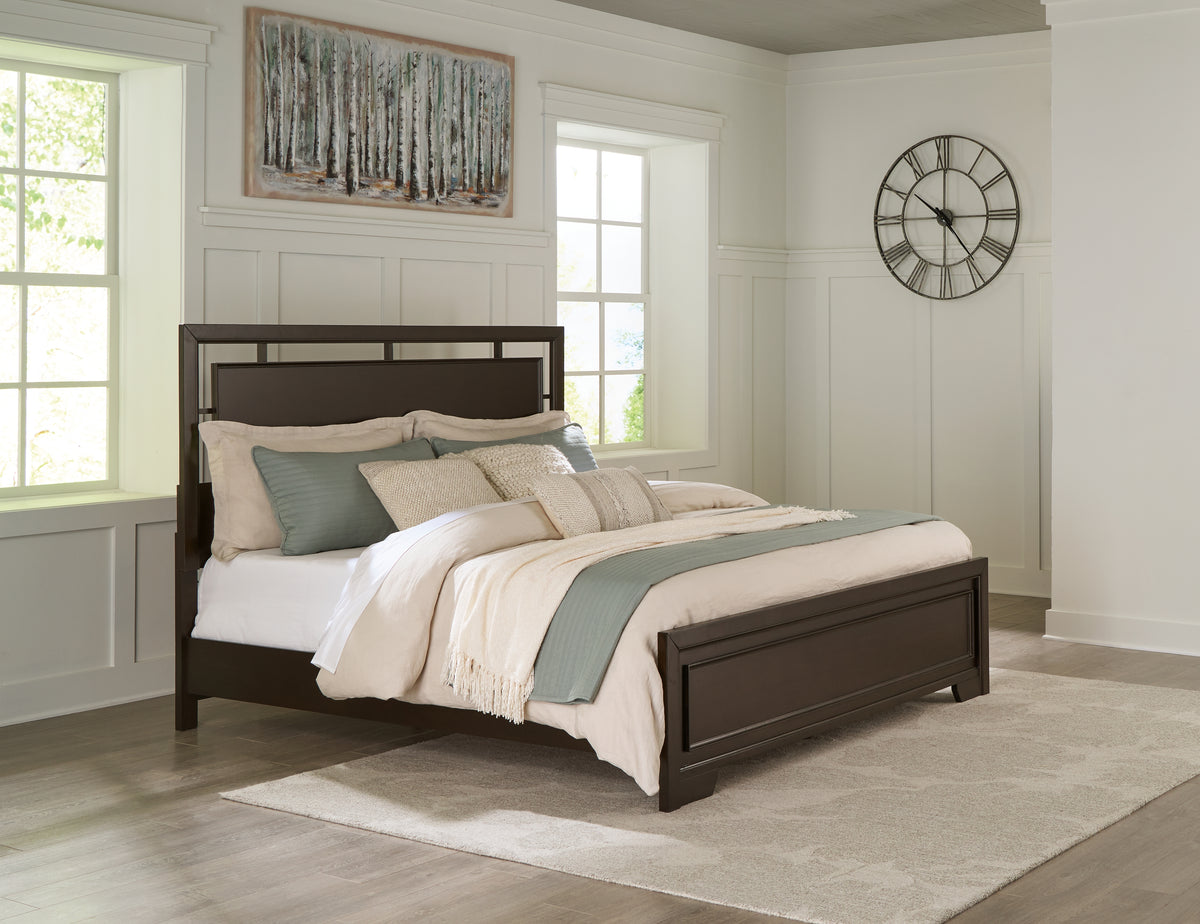 Hoover Furniture Outlet - Ashley Furniture - Covetown California King Panel Bed - California King Panel Bed / Dark Brown - B441B9