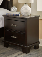 Hoover Furniture Outlet - Ashley Furniture - Covetown Nightstand - Two Drawer Night Stand / Dark Brown - B441-92