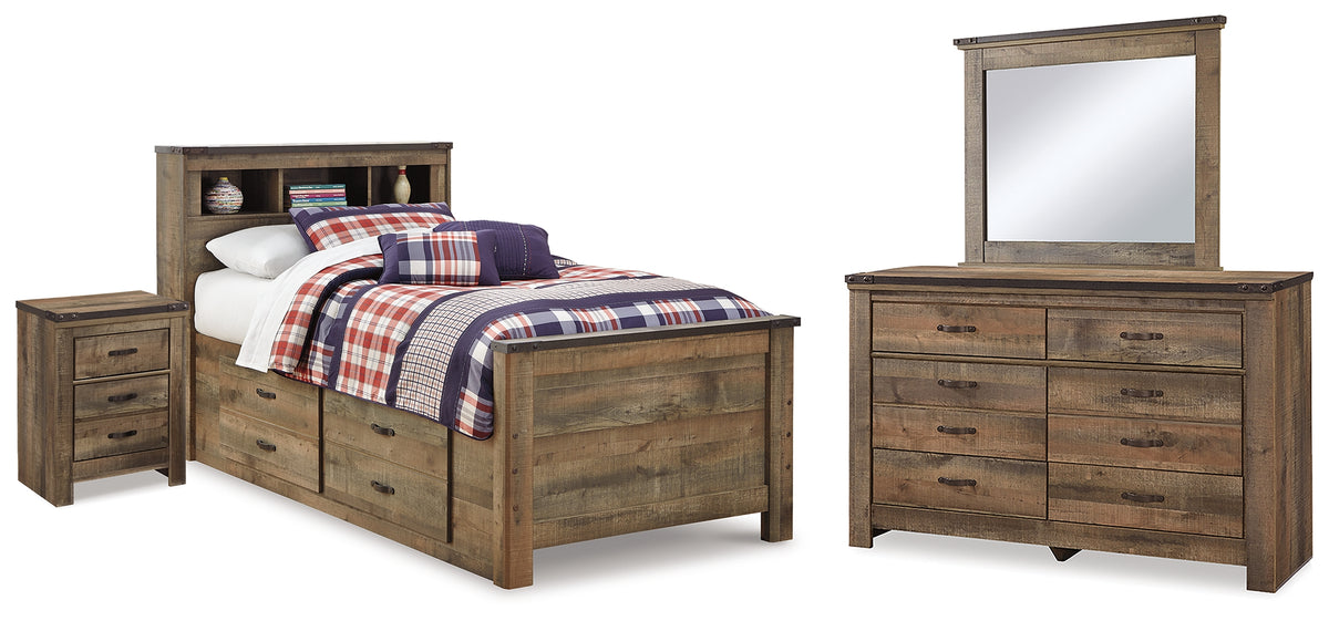 Hoover Furniture Outlet - Ashley Furniture - Trinell Twin Bookcase Storage Bed, Dresser, Mirror and Nightstand - Twin Bookcase Storage Bed, Dresser, Mirror and Nightstand - B446B98