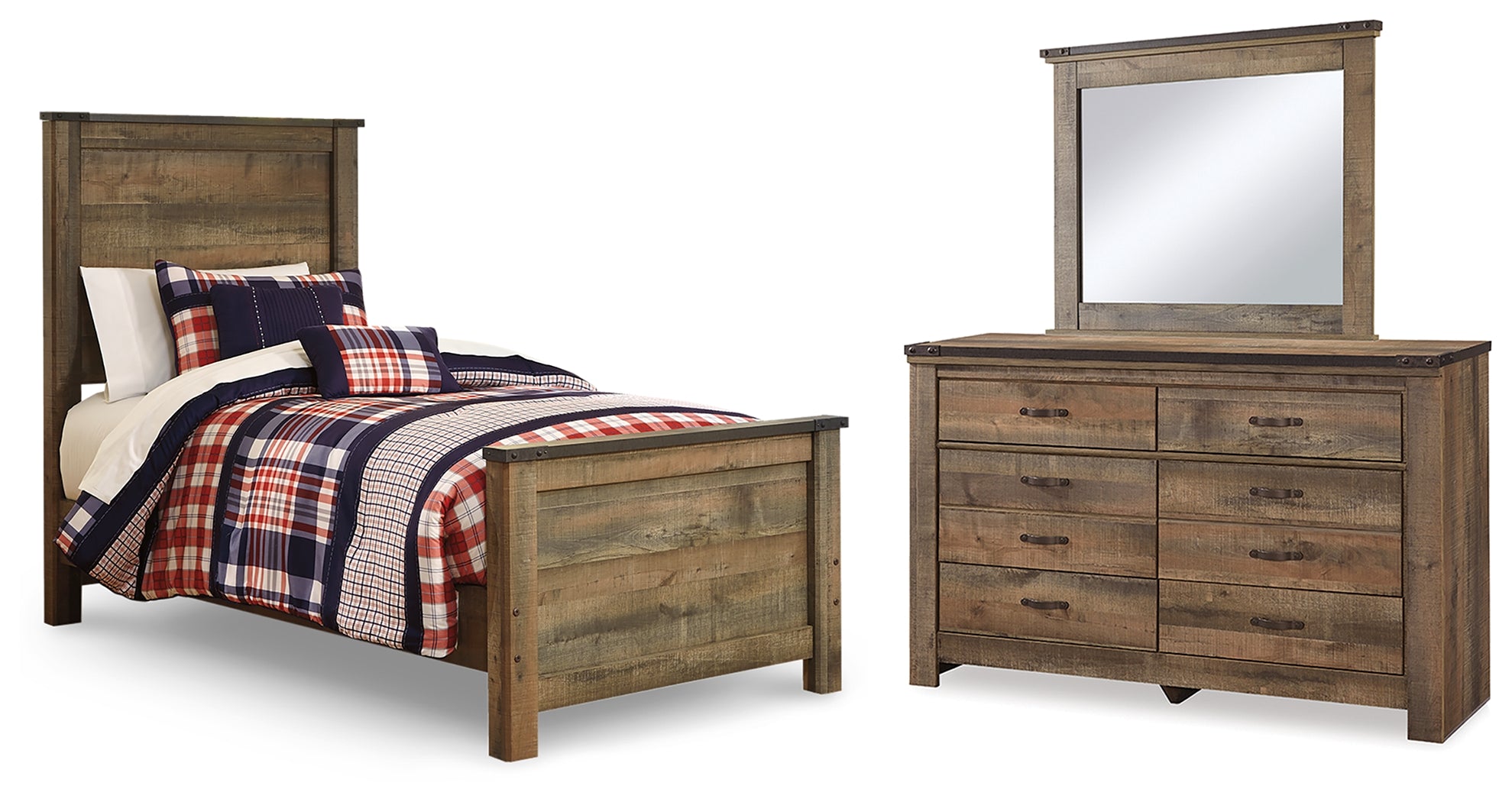 Hoover Furniture Outlet - Ashley Furniture - Trinell Twin Panel Bed, Dresser and Mirror - Twin Panel Bed, Dresser and Mirror - B446B77