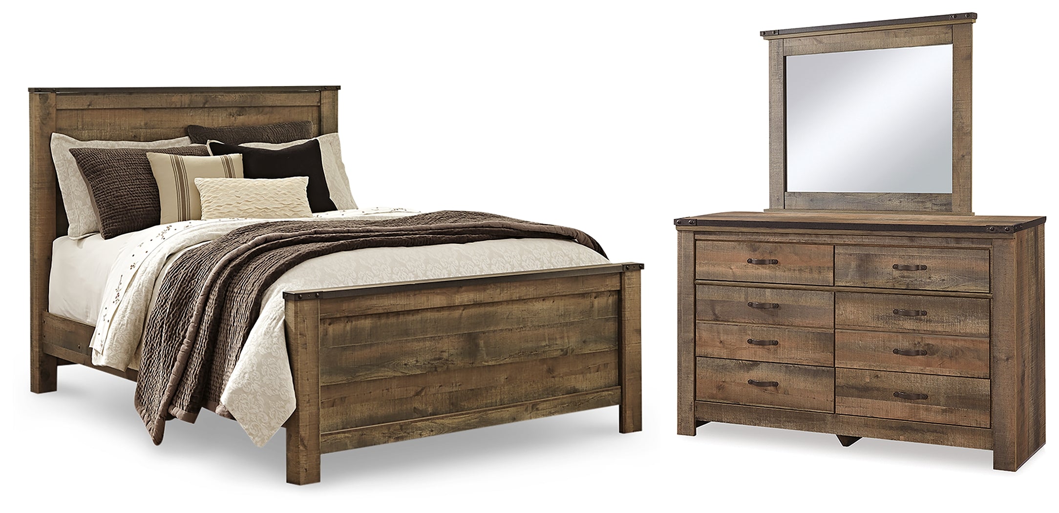 Hoover Furniture Outlet - Ashley Furniture - Trinell Queen Panel Bed, Dresser and Mirror - Queen Panel Bed, Dresser and Mirror - B446B82