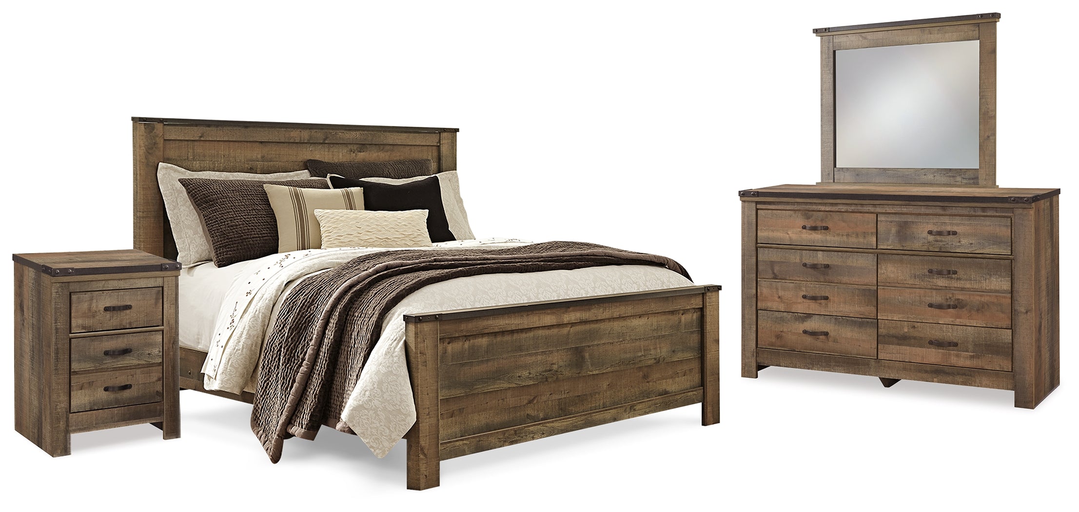 Hoover Furniture Outlet - Ashley Furniture - Trinell Queen Panel Bed, Dresser, Mirror and Nightstand - Queen Panel Bed, Dresser, Mirror and Nightstand - B446B88