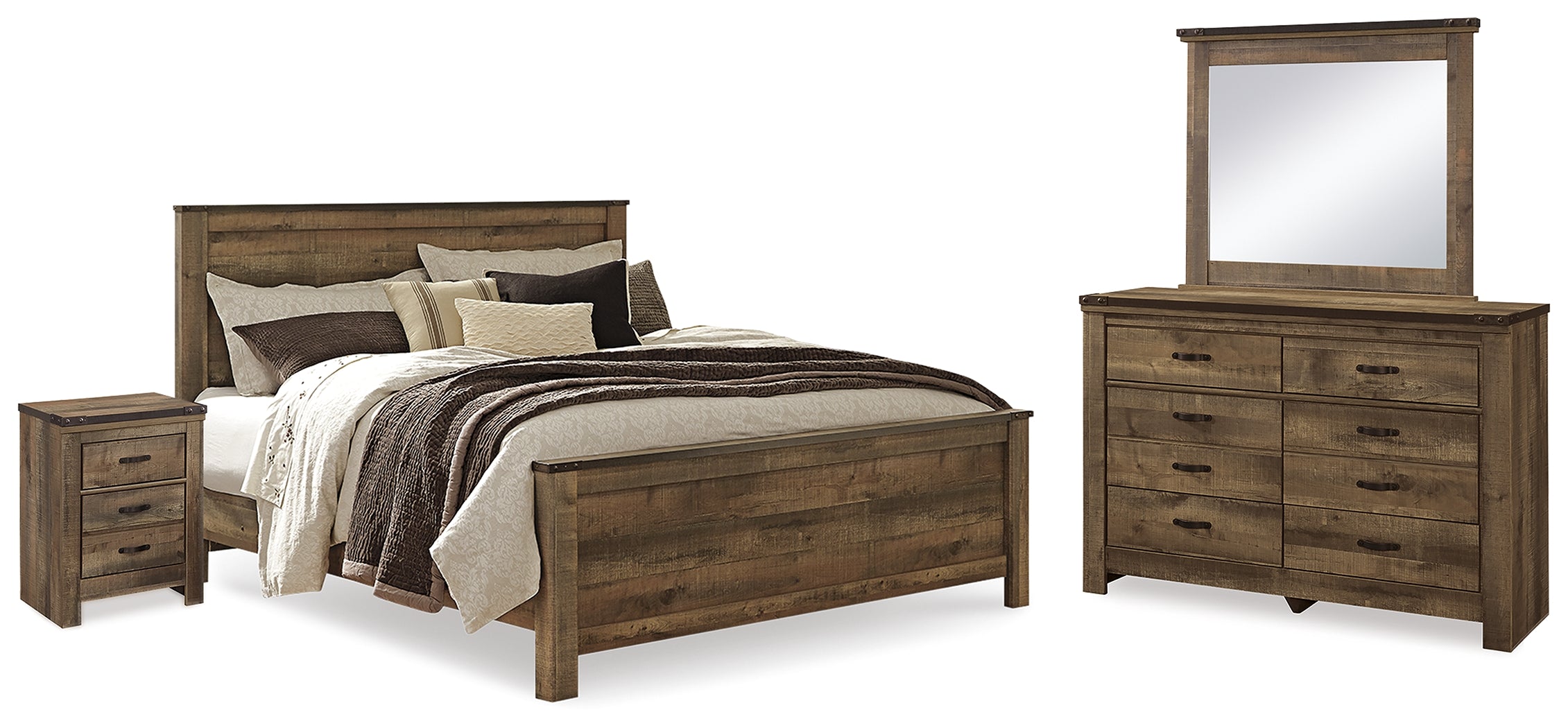 Hoover Furniture Outlet - Ashley Furniture - Trinell King Panel Bed, Dresser, Mirror and Nightstand - King Panel Bed, Dresser, Mirror and Nightstand - B446B94