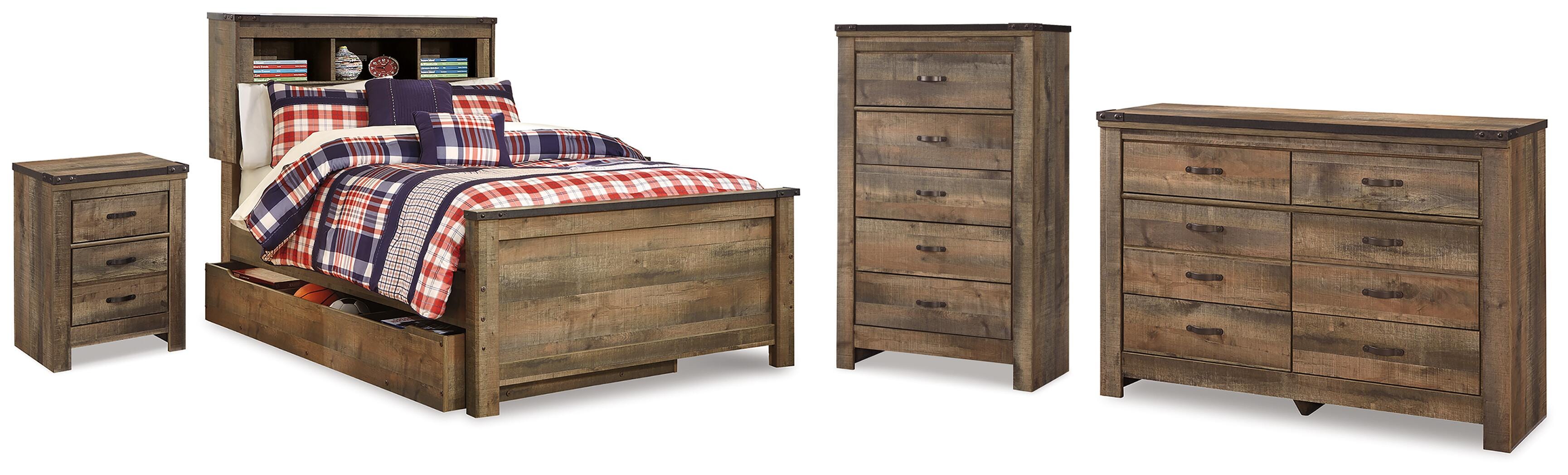 Hoover Furniture Outlet - Ashley Furniture - Trinell Full Bookcase Storage Bed, Dresser, Chest and Nightstand - Full Bookcase Storage Bed, Dresser, Chest and Nightstand - B446B108