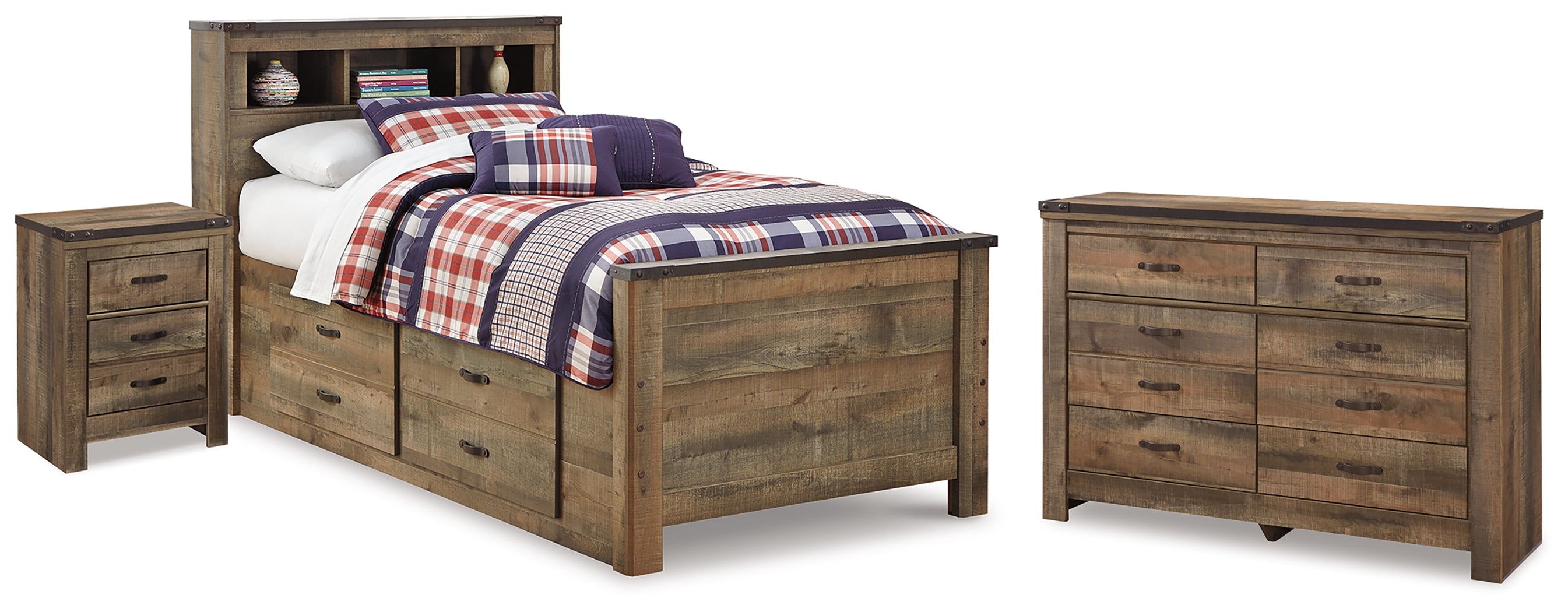 Hoover Furniture Outlet - Ashley Furniture - Trinell Twin Bookcase Storage Bed, Dresser and Nightstand - Twin Bookcase Storage Bed, Dresser and Nightstand - B446B100