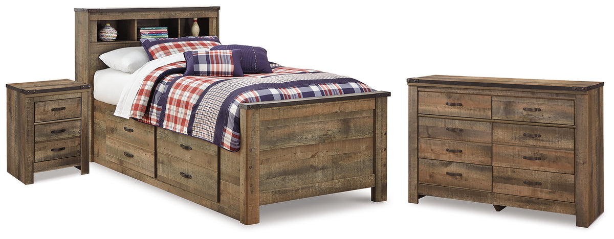 Hoover Furniture Outlet - Ashley Furniture - Trinell Twin Bookcase Storage Bed, Dresser and Nightstand - Twin Bookcase Storage Bed, Dresser and Nightstand - B446B100