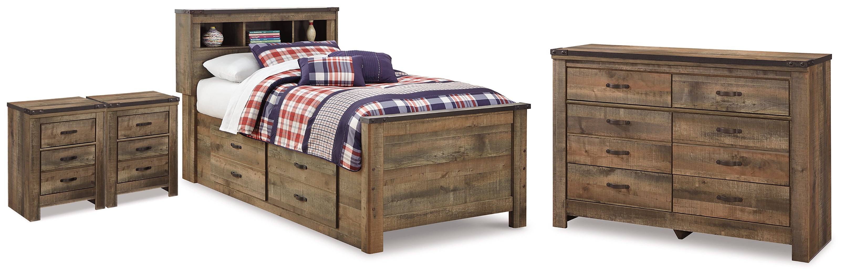 Hoover Furniture Outlet - Ashley Furniture - Trinell Twin Bookcase Bed, Dresser and 2 Nightstands - Twin Bookcase Bed, Dresser and 2 Nightstands - B446B101