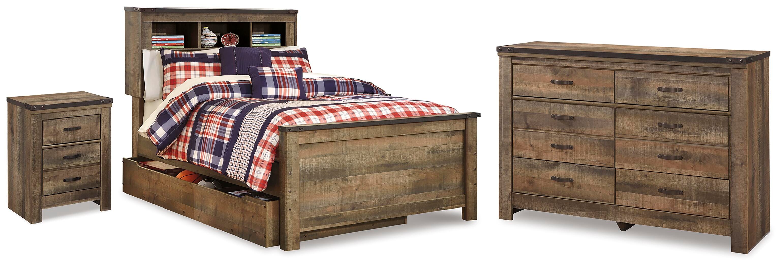 Hoover Furniture Outlet - Ashley Furniture - Trinell Full Bookcase Storage Bed, Dresser and Nightstand - Full Bookcase Storage Bed, Dresser and Nightstand - B446B103