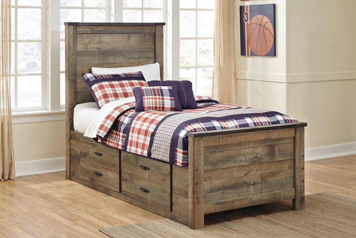 Hoover Furniture Outlet - Ashley Furniture - Trinell Twin Panel Bed with 2 Storage Drawers - Twin Panel Bed with 2 Storage Drawers / Brown - B446B15