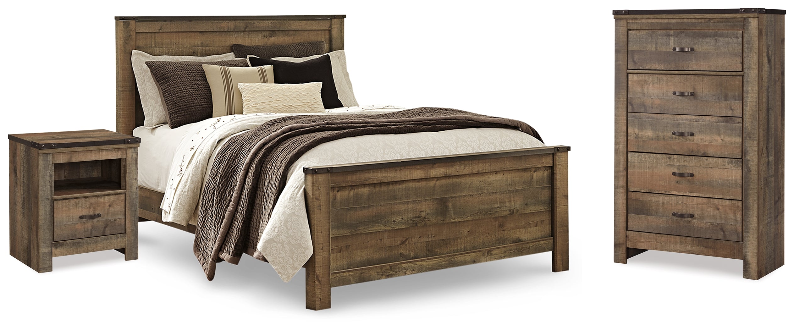 Hoover Furniture Outlet - Ashley Furniture - Trinell Queen Panel Bed, Chest and 2 Nightstands - Queen Panel Bed, Chest and 2 Nightstands - B446B59