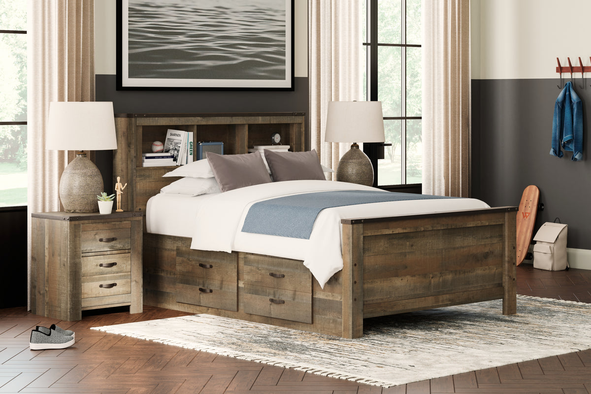 Hoover Furniture Outlet - Ashley Furniture - Trinell Full Bookcase Bed with 2 Storage Drawers - Full Bookcase Bed with 2 Storage Drawers / Brown - B446B16