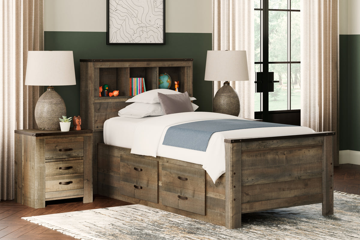 Hoover Furniture Outlet - Ashley Furniture - Trinell Twin Bookcase Bed with 2 Storage Drawers - Twin Bookcase Bed with 2 Storage Drawers / Brown - B446B17