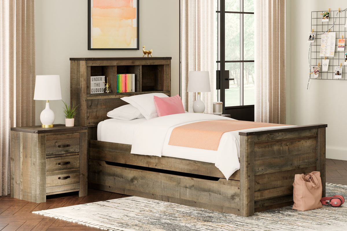 Hoover Furniture Outlet - Ashley Furniture - Trinell Twin Bookcase Bed with 1 Large Storage Drawer - Twin Bookcase Bed with 1 Large Storage Drawer / Brown - B446B22