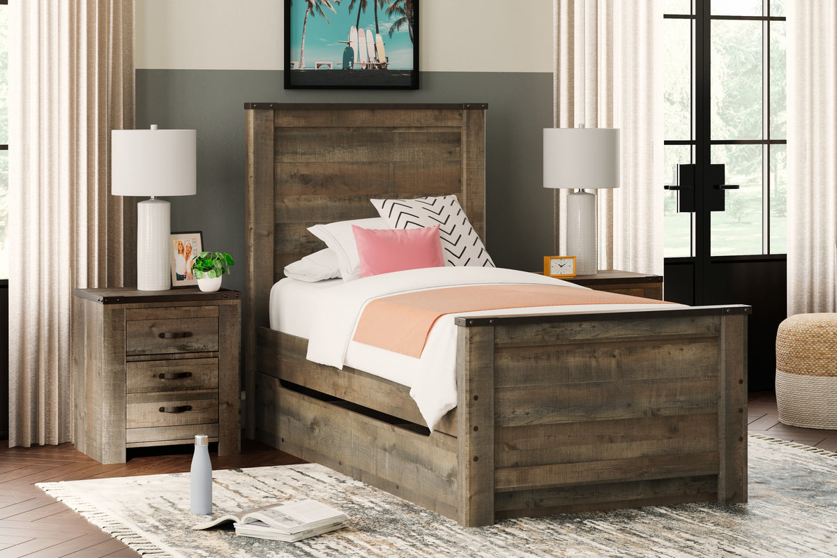 Hoover Furniture Outlet - Ashley Furniture - Trinell Twin Panel Bed with 1 Large Storage Drawer - Twin Panel Bed with 1 Large Storage Drawer / Brown - B446B8
