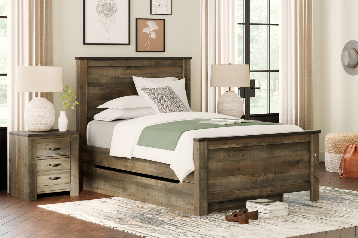 Hoover Furniture Outlet - Ashley Furniture - Trinell Full Panel Bed with 1 Large Storage Drawer - Full Panel Bed with 1 Large Storage Drawer / Brown - B446B9