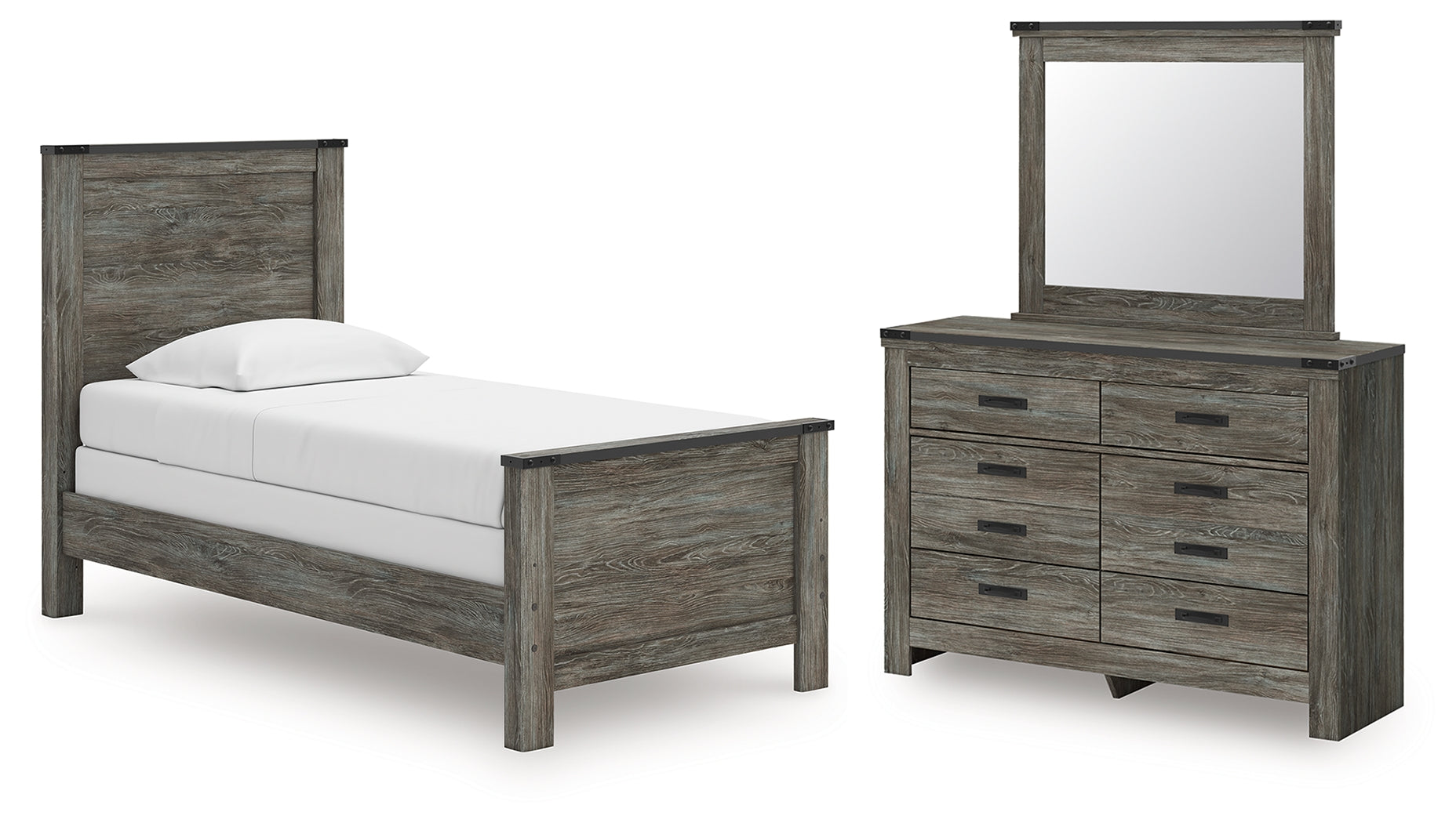 Hoover Furniture Outlet - Ashley Furniture - Frandern Twin Panel Bed, Dresser and Mirror - Twin Panel Bed, Dresser and Mirror - B4480B18