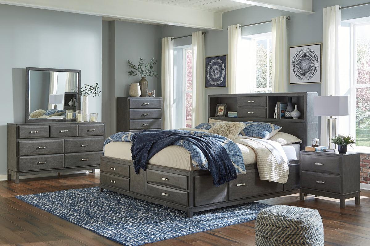 Hoover Furniture Outlet - Ashley Furniture - Caitbrook King Storage Bed, Dresser, Mirror, Chest and 2 Nightstands - King Storage Bed, Dresser, Mirror, Chest and 2 Nightstands - B476B24