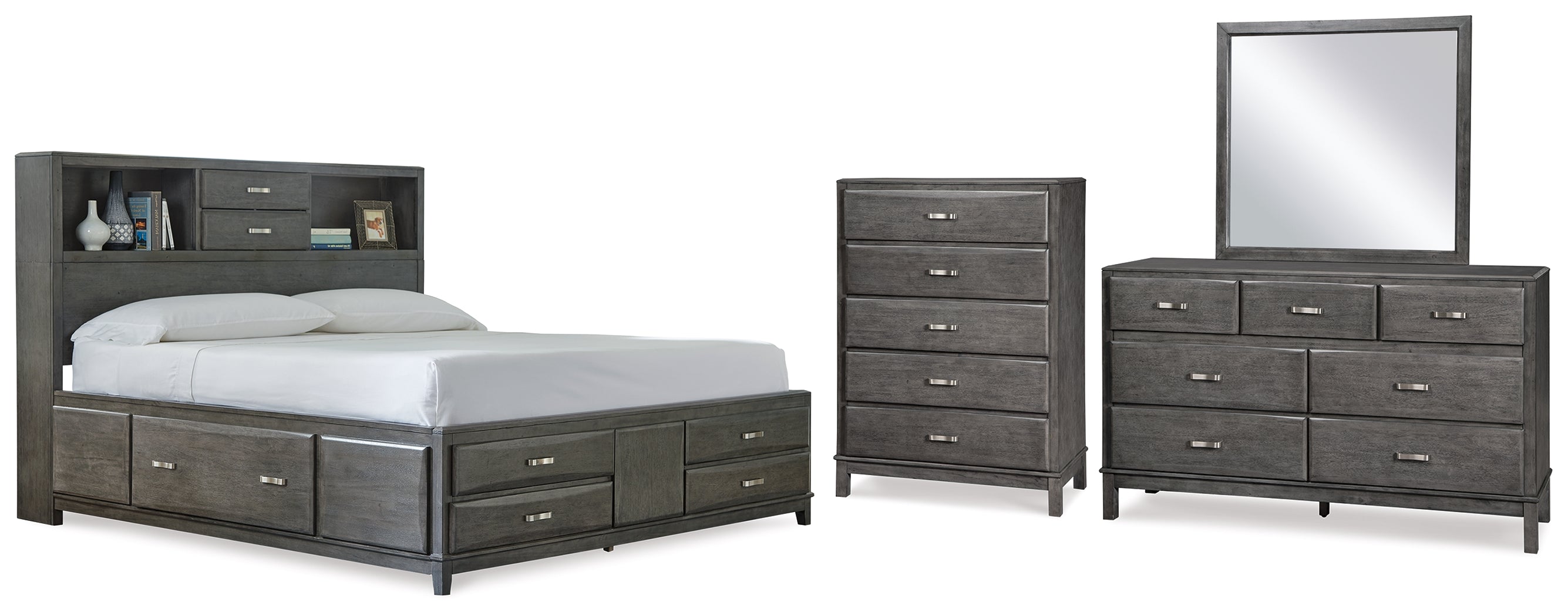 Hoover Furniture Outlet - Ashley Furniture - Caitbrook Queen Storage Bed, Dresser, Mirror and Chest - Queen Storage Bed, Dresser, Mirror and Chest - B476B15