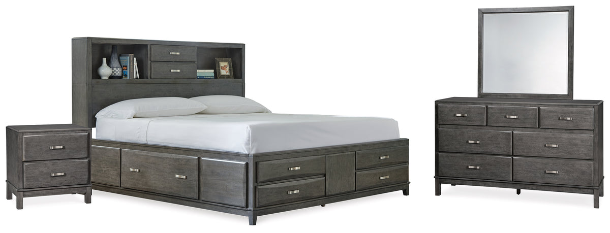 Hoover Furniture Outlet - Ashley Furniture - Caitbrook King Storage Bed, Dresser, Mirror and Nightstand - King Storage Bed, Dresser, Mirror and Nightstand - B476B16