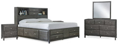Hoover Furniture Outlet - Ashley Furniture - Caitbrook King Storage Bed, Dresser, Mirror and 2 Nightstands - King Storage Bed, Dresser, Mirror and 2 Nightstands - B476B21