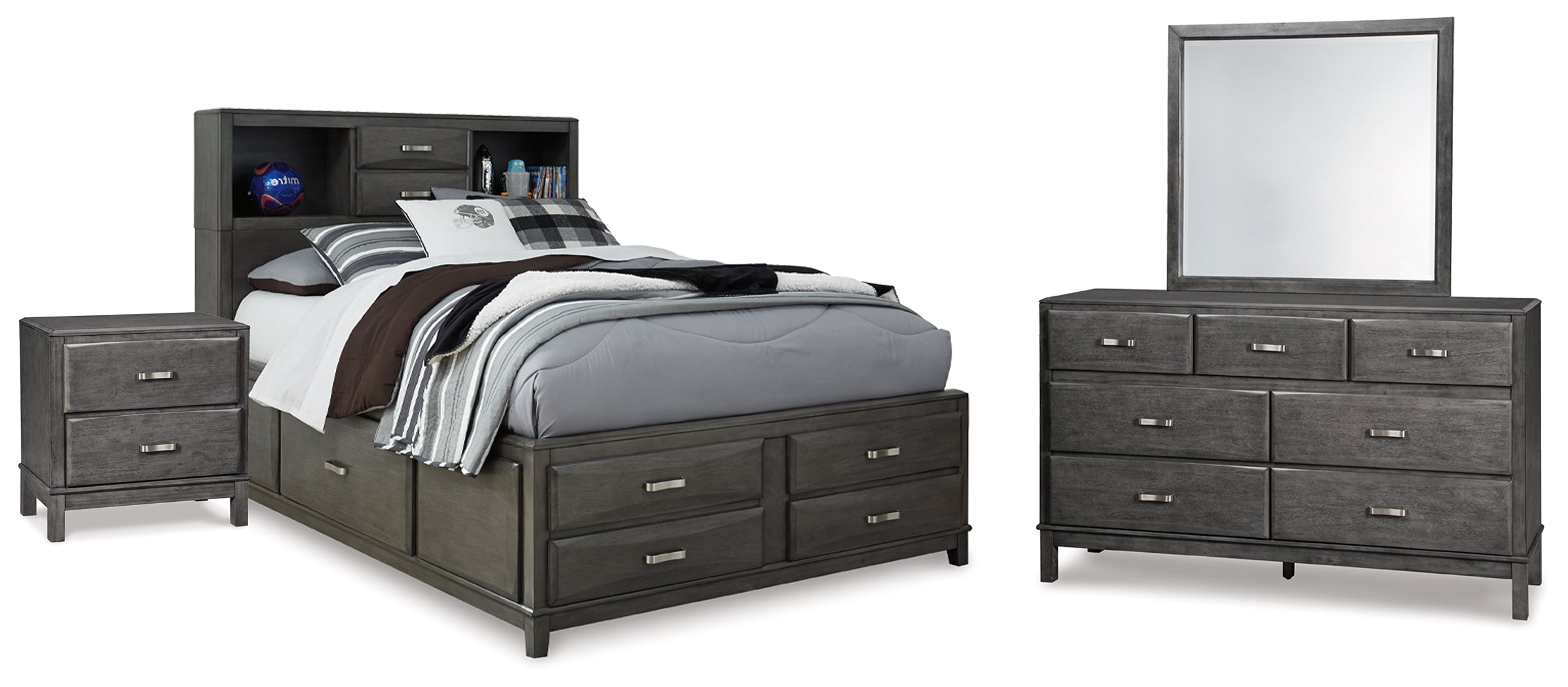 Hoover Furniture Outlet - Ashley Furniture - Caitbrook Full Storage Bed, Dresser, Mirror and Nightstand - Full Storage Bed, Dresser, Mirror and Nightstand - B476B40