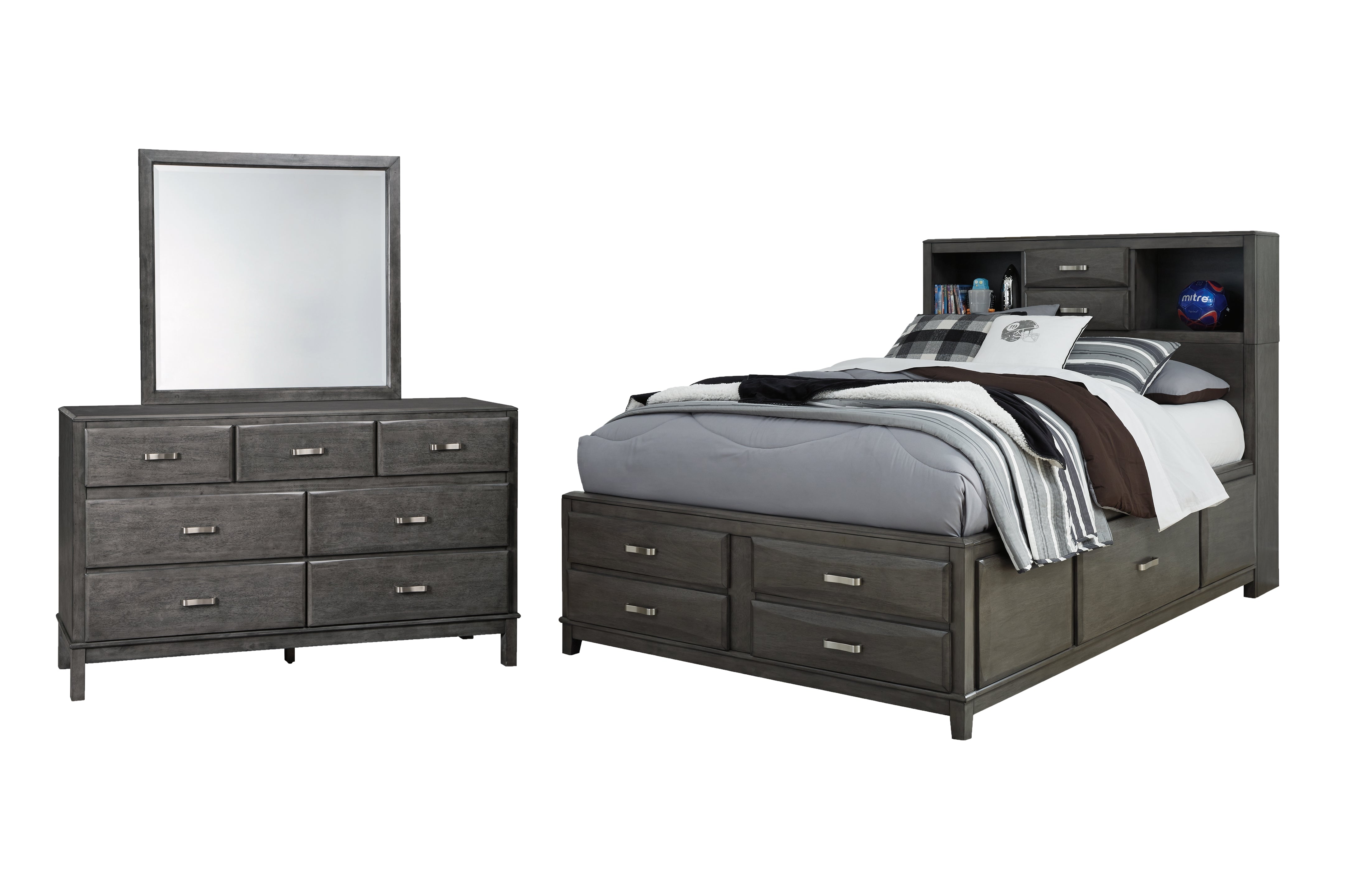 Hoover Furniture Outlet - Ashley Furniture - Caitbrook Full Storage Bed with Mirrored Dresser - Full Storage Bed with Mirrored Dresser - B476B5