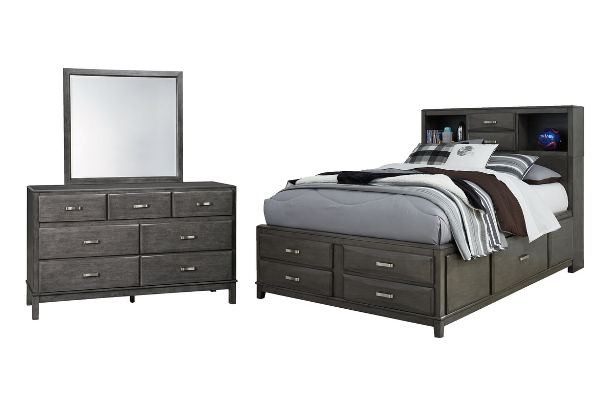 Hoover Furniture Outlet - Ashley Furniture - Caitbrook Full Storage Bed with Mirrored Dresser - Full Storage Bed with Mirrored Dresser - B476B5