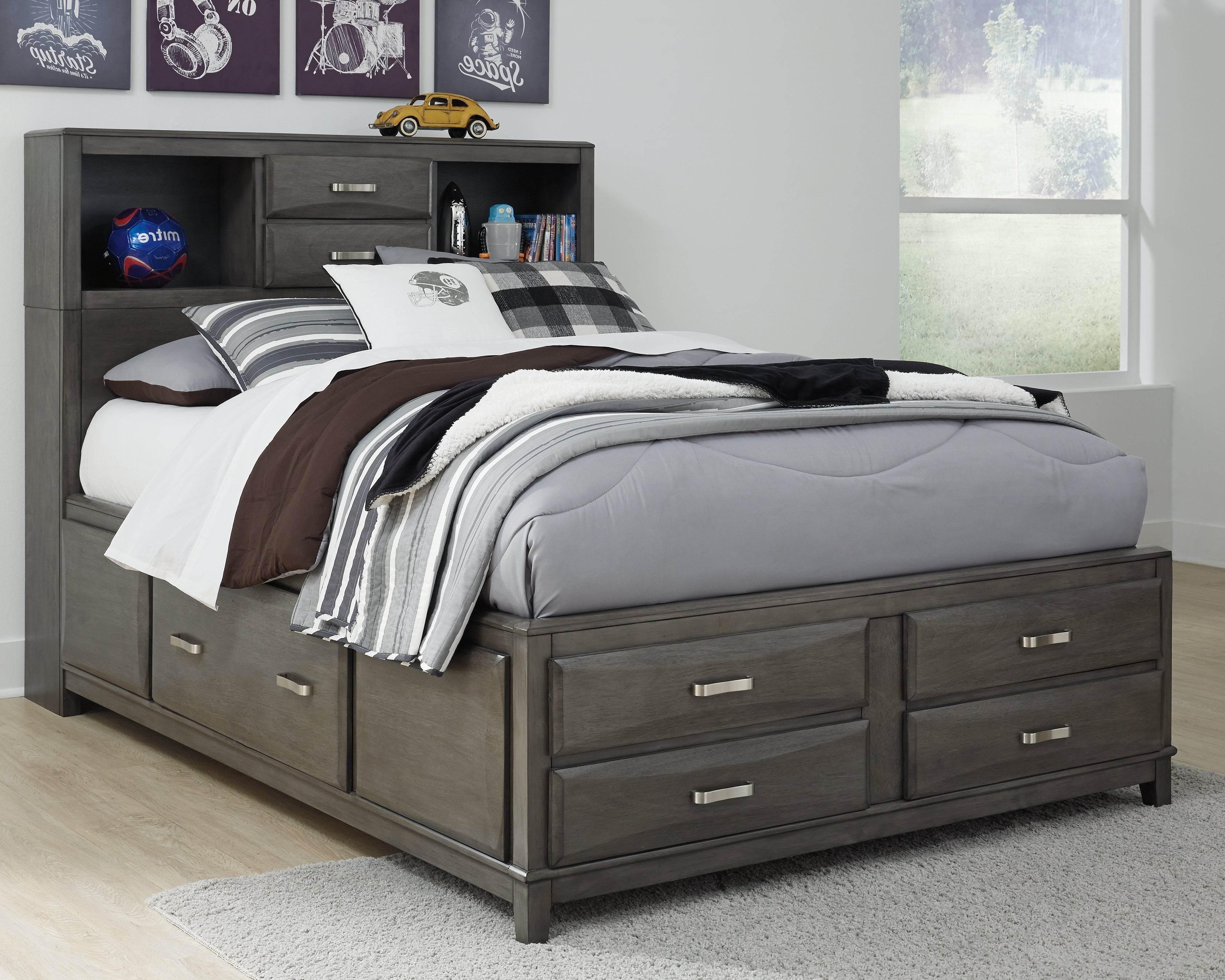 Hoover Furniture Outlet - Ashley Furniture - Caitbrook Full Storage Bed with 7 Drawers - Full Storage Bed with 7 Drawers / Gray - B476B4