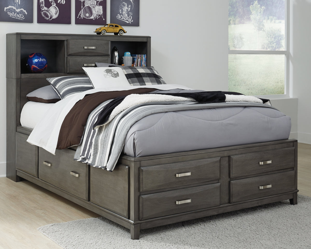 Hoover Furniture Outlet - Ashley Furniture - Caitbrook Full Storage Bed with 7 Drawers - Full Storage Bed with 7 Drawers / Gray - B476B4
