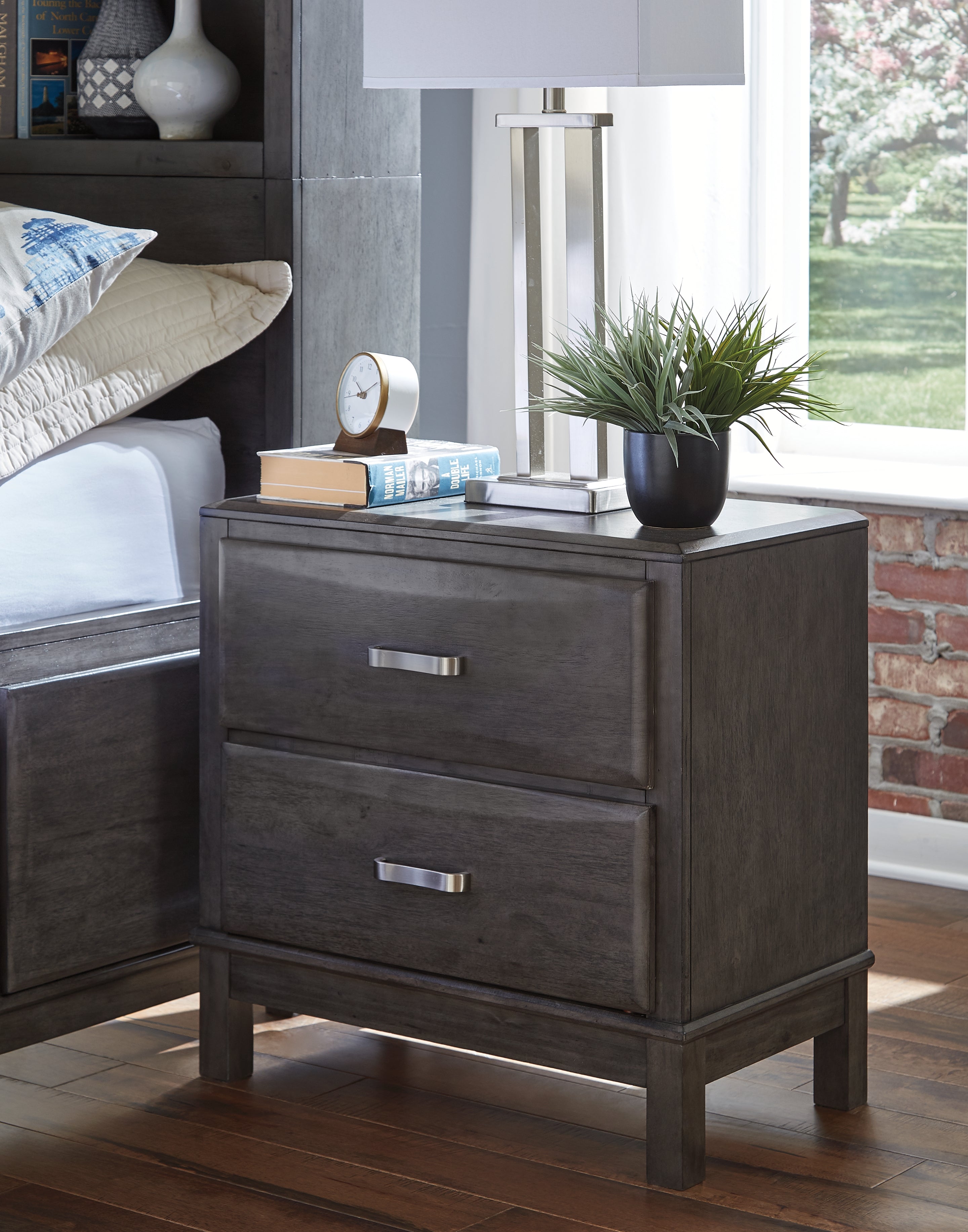 Hoover Furniture Outlet - Ashley Furniture - Caitbrook Nightstand - Two Drawer Night Stand / Gray - B476-92