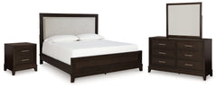 Hoover Furniture Outlet - Ashley Furniture - Neymorton King Panel Bed, Dresser, Mirror and Nightstand - King Panel Bed, Dresser, Mirror and Nightstand / Dark Grayish Brown - B618B11