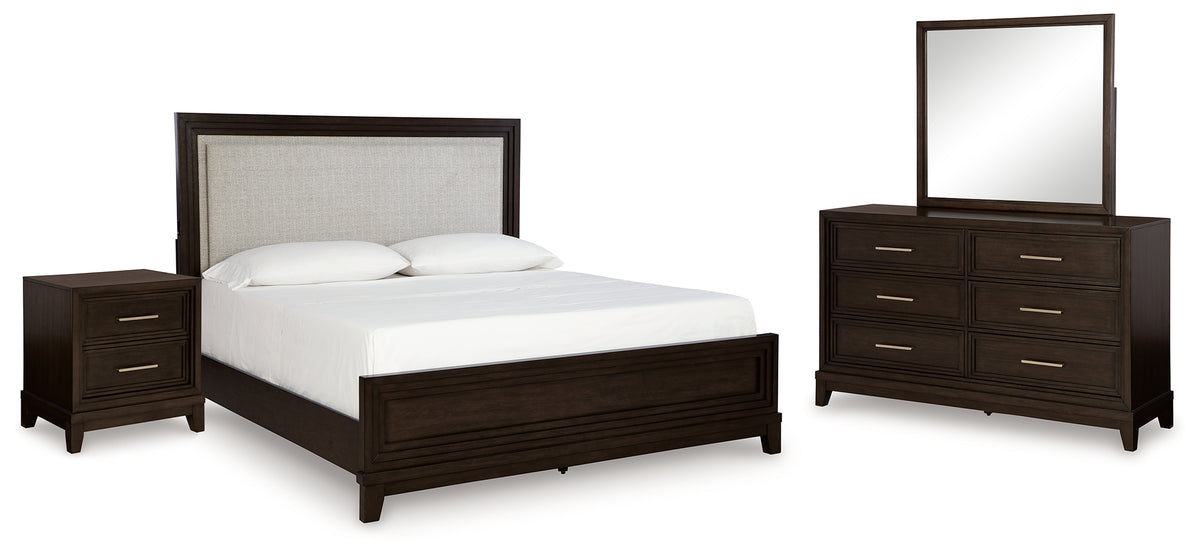 Hoover Furniture Outlet - Ashley Furniture - Neymorton Queen Upholstered Panel Bed, Dresser, Mirror and Nightstand - Queen Upholstered Panel Bed, Dresser, Mirror and Nightstand - B618B10