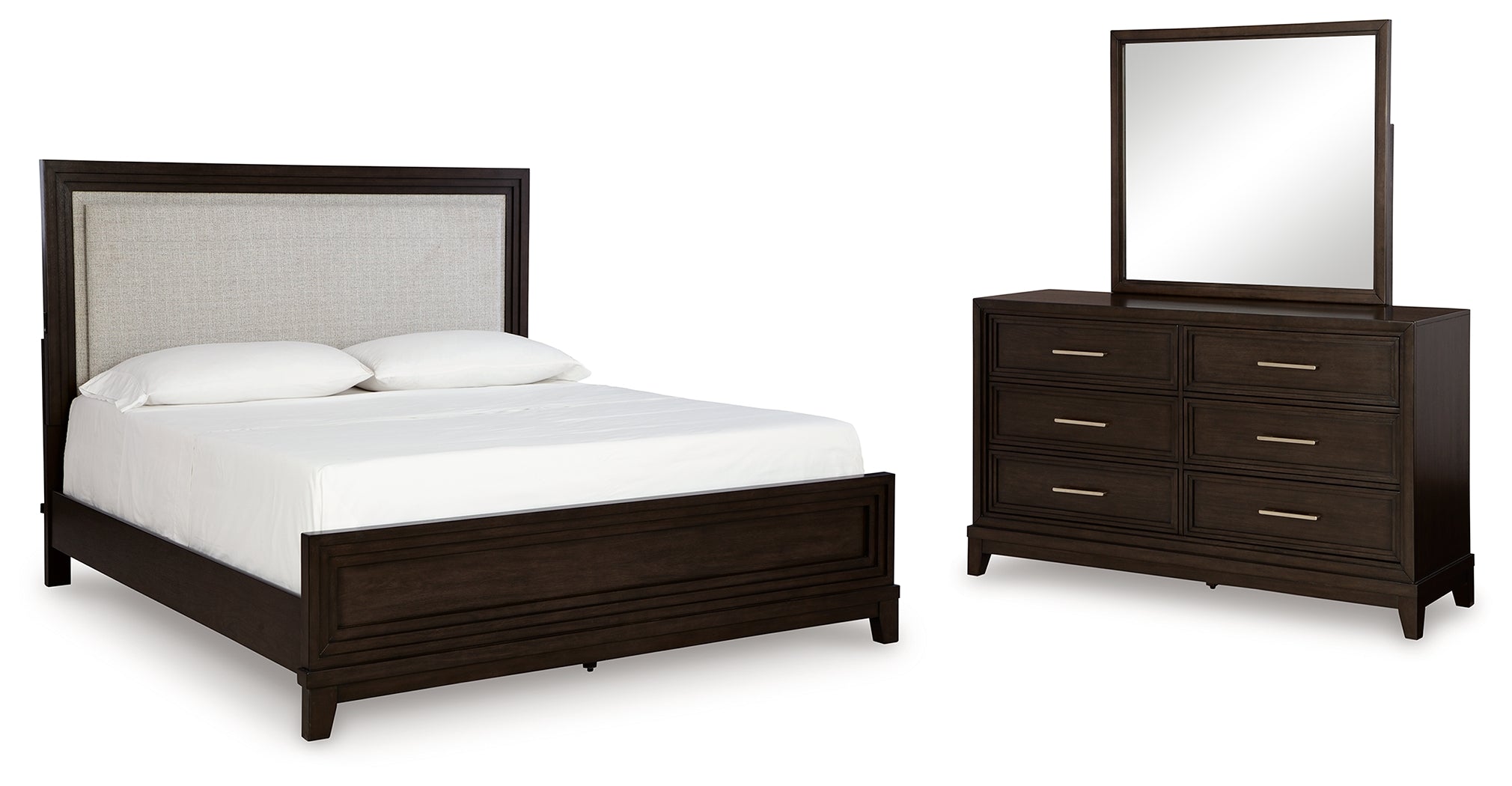Hoover Furniture Outlet - Ashley Furniture - Neymorton King Upholstered Panel Bed, Dresser and Mirror - King Upholstered Panel Bed, Dresser and Mirror - B618B8