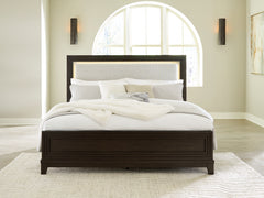 Hoover Furniture Outlet - Ashley Furniture - Neymorton California King Upholstered Panel Bed - California King Upholstered Panel Bed / Dark Grayish Brown - B618B5