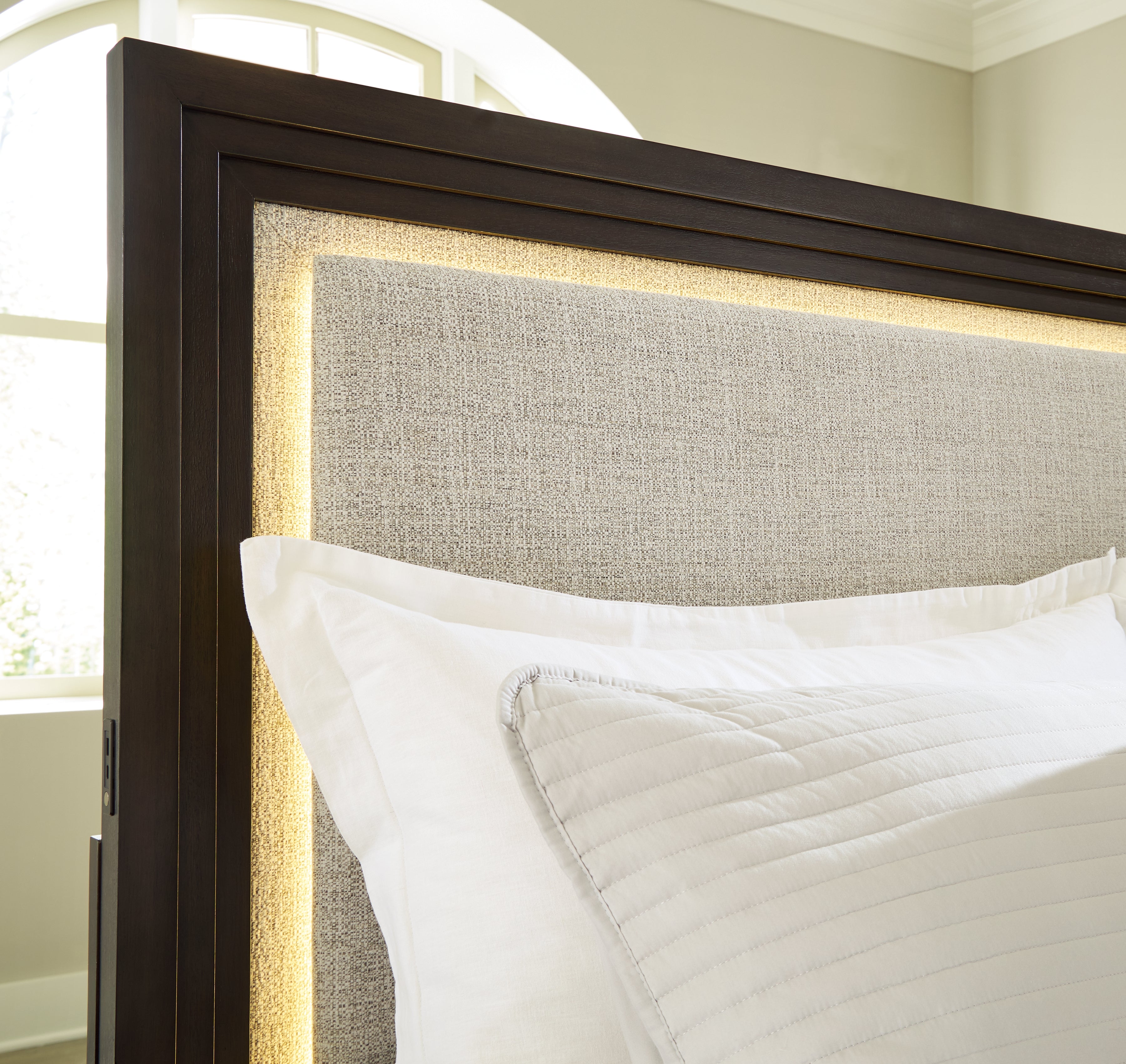 Neymorton King/California King Upholstered Panel Headboard, Dresser and Mirror