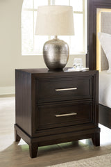 Hoover Furniture Outlet - Ashley Furniture - Neymorton Nightstand - Two Drawer Night Stand / Dark Grayish Brown - B618-92