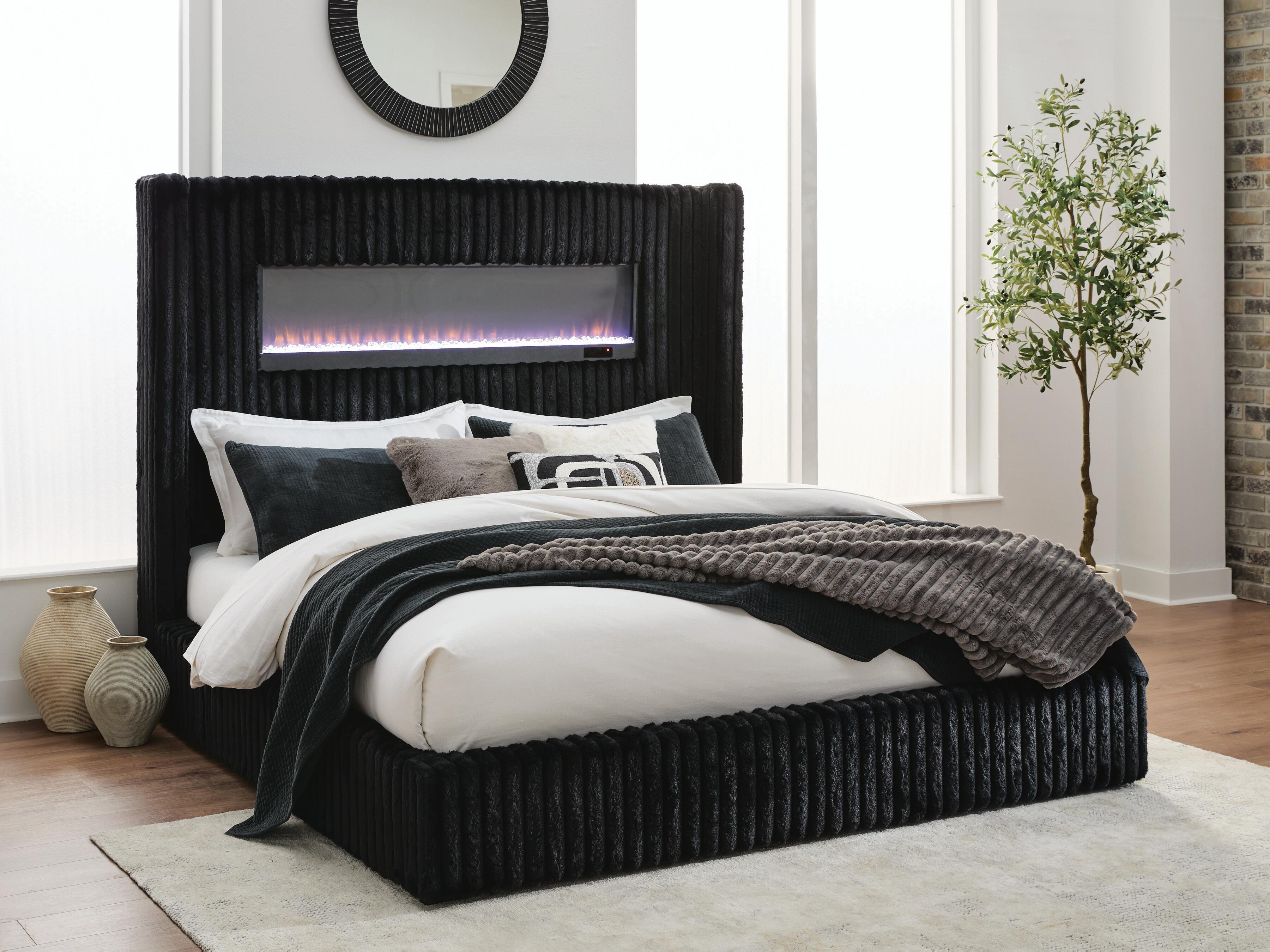 Hoover Furniture Outlet - Ashley Furniture - Tayleena King Upholstered Bed with Fireplace and Wireless Audio - King Upholstered Bed with Fireplace and Wireless Audio - PCB620B2