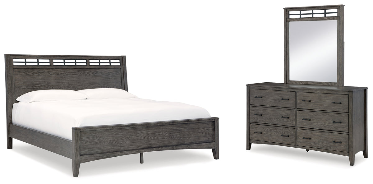 Hoover Furniture Outlet - Ashley Furniture - Montillan King Panel Bed, Dresser and Mirror - King Panel Bed, Dresser and Mirror - B651B6