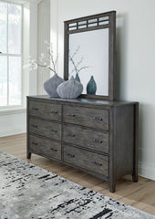 Hoover Furniture Outlet - Ashley Furniture - Montillan Dresser and Mirror - Dresser and Mirror / Grayish Brown - B651B1